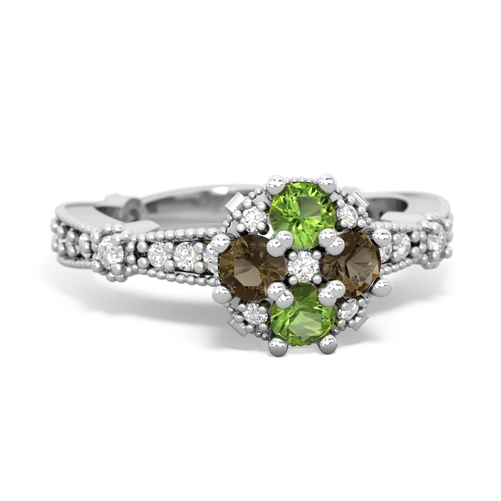 Peridot Sparkling Tiara Cluster 14K White Gold ring R26293RD