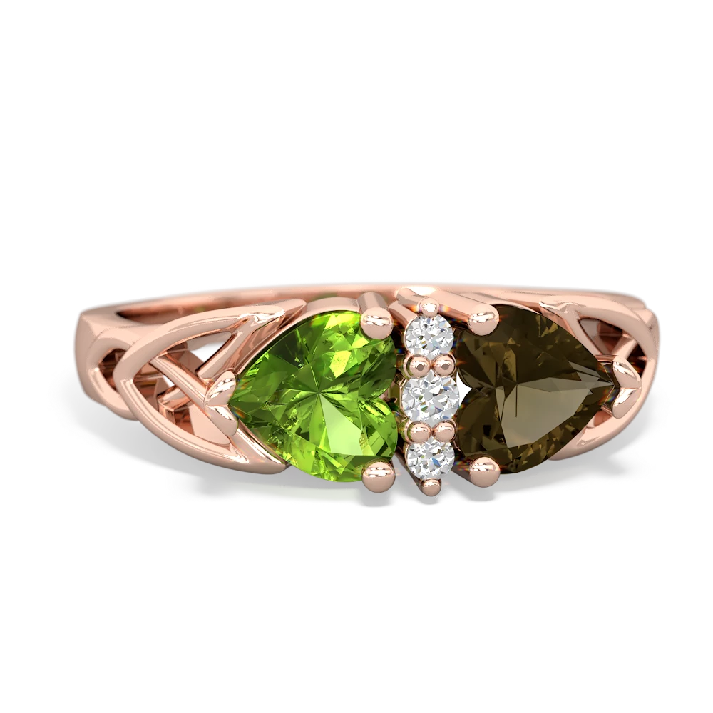 Peridot Celtic Knot Double Heart 14K Rose Gold ring R5040