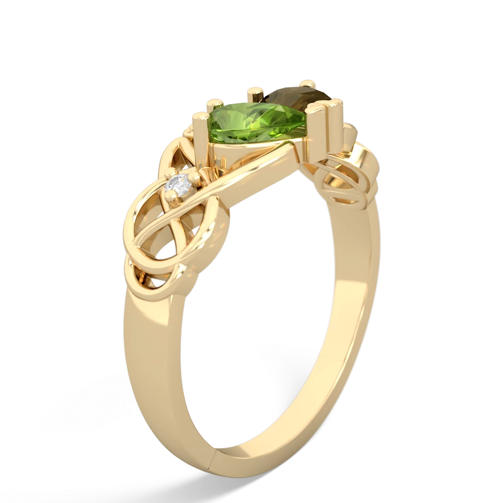 Peridot 'One Heart' Celtic Knot Claddagh 14K Yellow Gold ring R5322