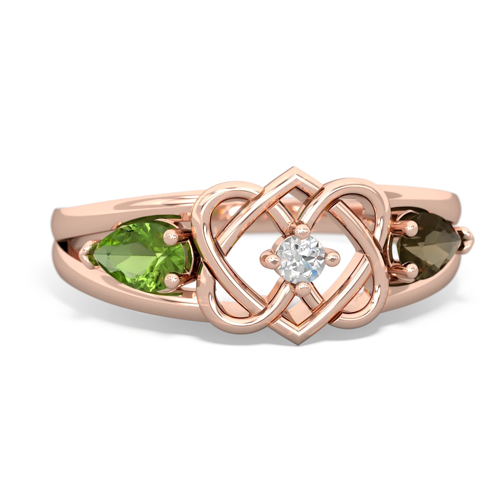 Peridot Hearts Intertwined 14K Rose Gold ring R5880