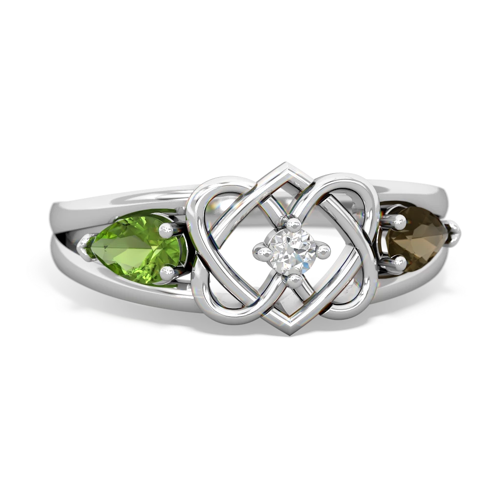 Peridot Hearts Intertwined 14K White Gold ring R5880