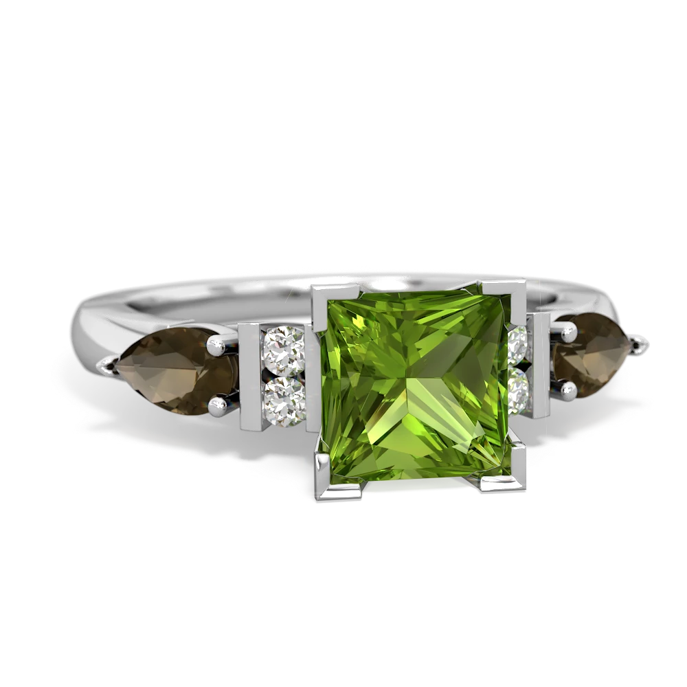 Peridot 6Mm Princess Eternal Embrace Engagement 14K White Gold ring C2002