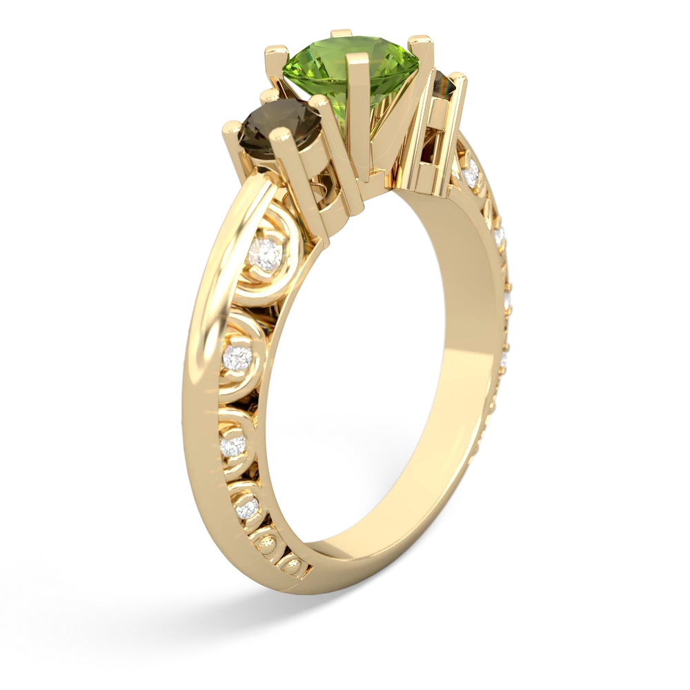 Peridot Art Deco Eternal Embrace Engagement 14K Yellow Gold ring C2003