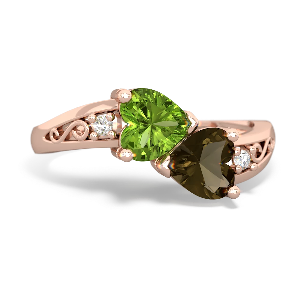 Peridot Snuggling Hearts 14K Rose Gold ring R2178