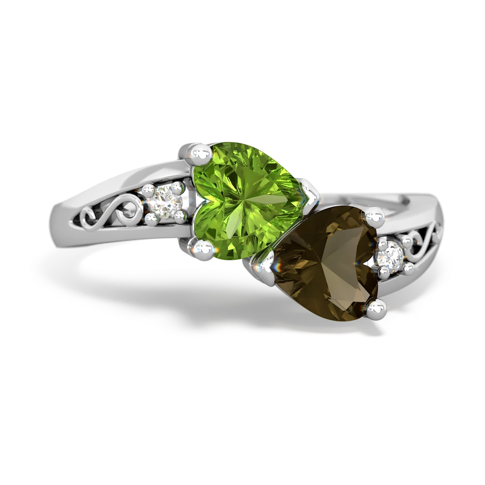 Peridot Snuggling Hearts 14K White Gold ring R2178