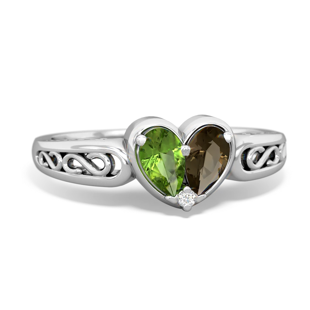 Peridot Filligree 'One Heart' 14K White Gold ring R5070
