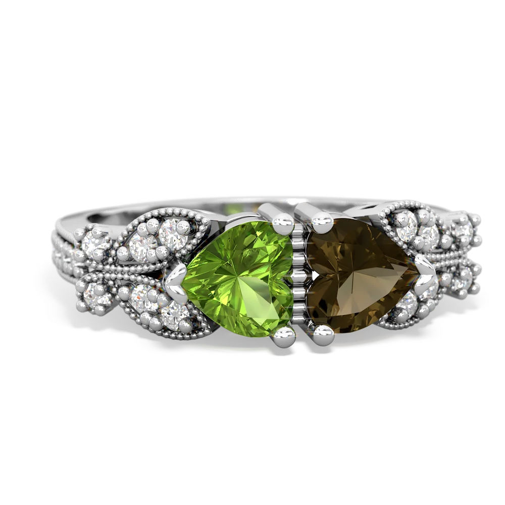 Peridot Diamond Butterflies 14K White Gold ring R5601