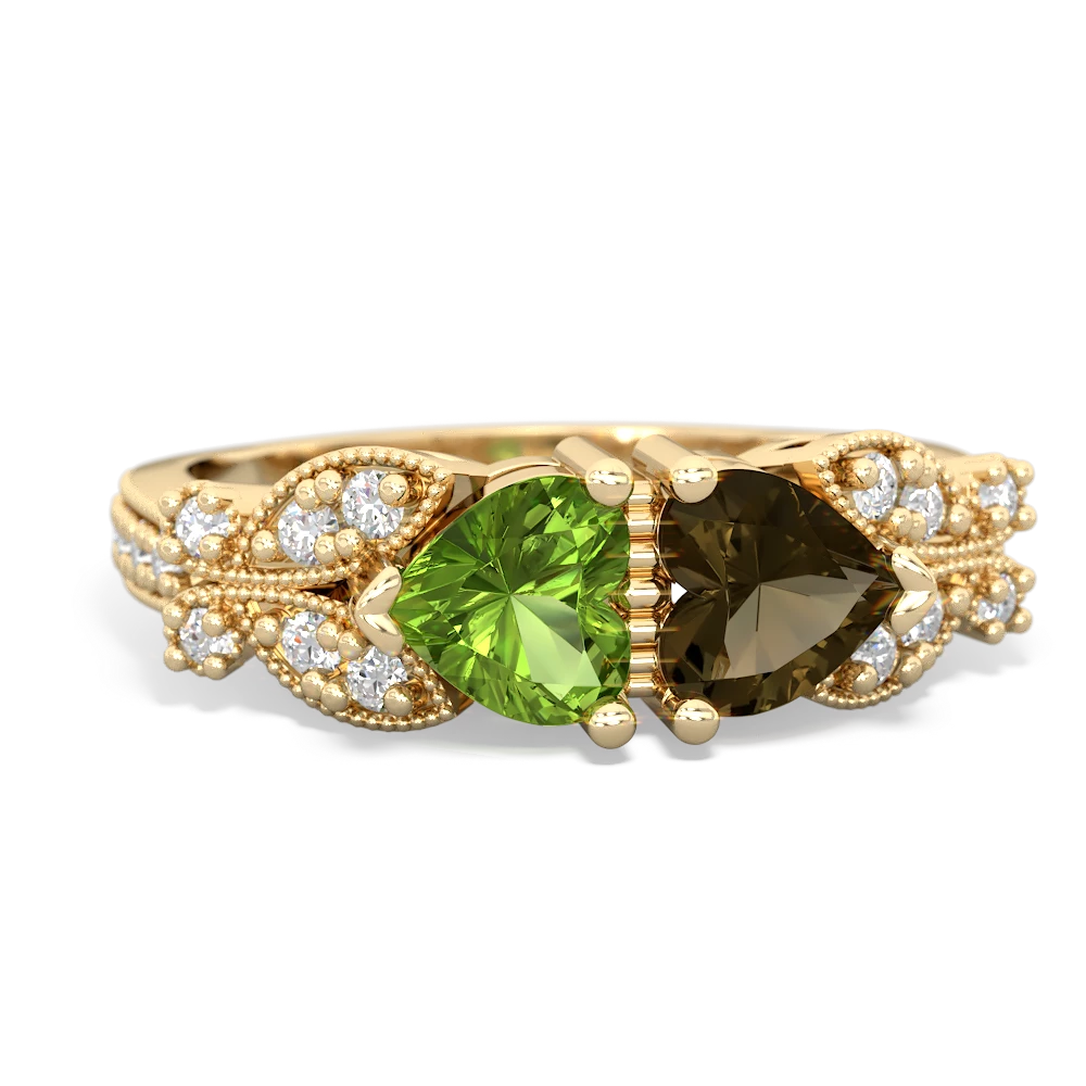 Peridot Diamond Butterflies 14K Yellow Gold ring R5601