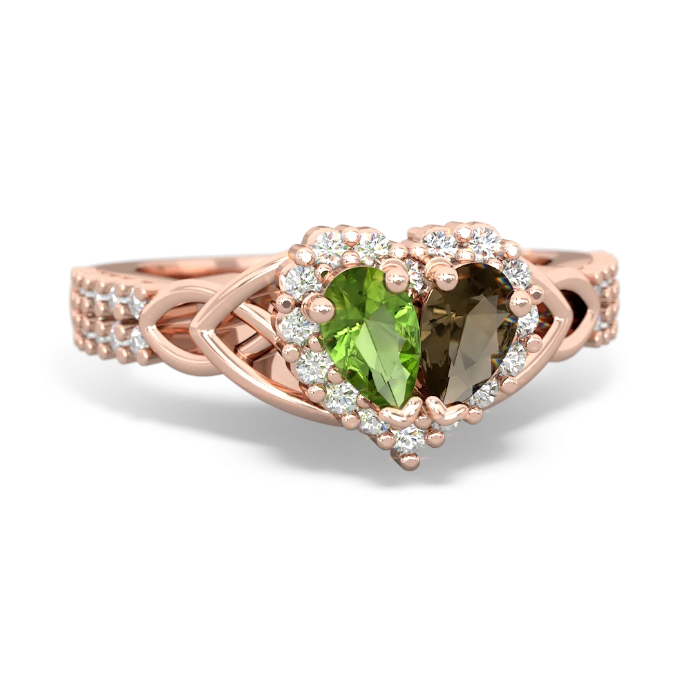 Peridot Celtic Knot Two Hearts As One 14K Rose Gold ring R2644HRT