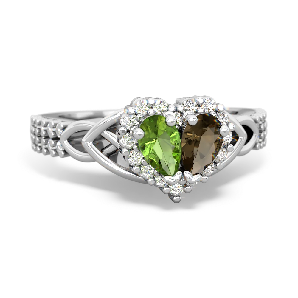 Peridot Celtic Knot Two Hearts As One 14K White Gold ring R2644HRT