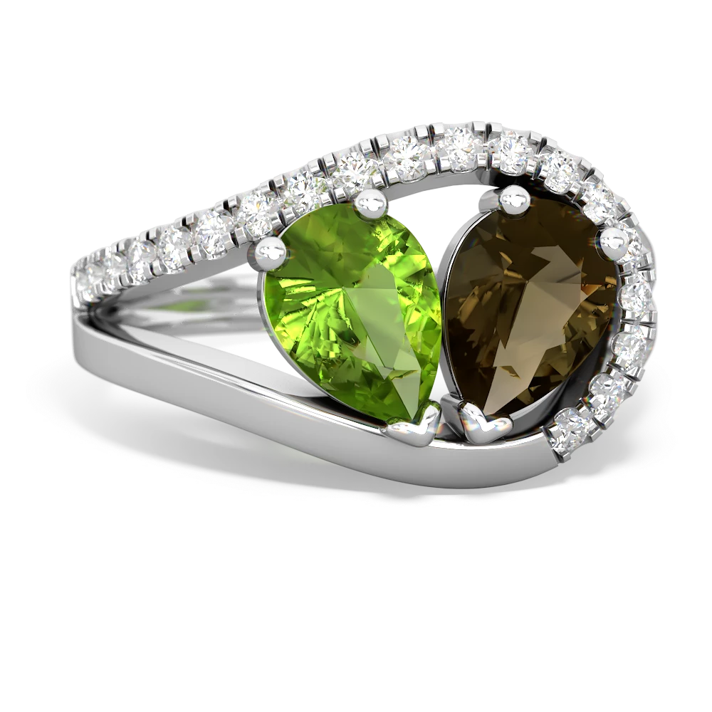 Peridot Nestled Heart Keepsake 14K White Gold ring R5650