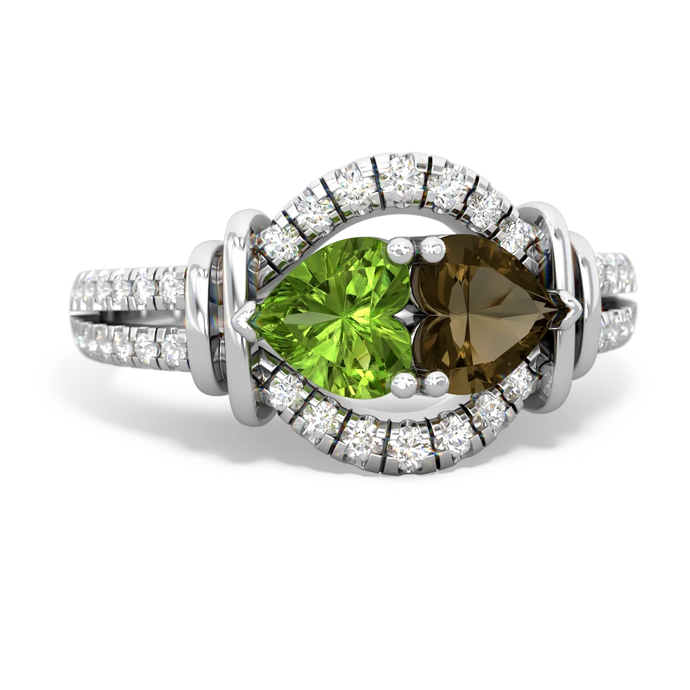 Peridot Art-Deco Keepsake 14K White Gold ring R5630