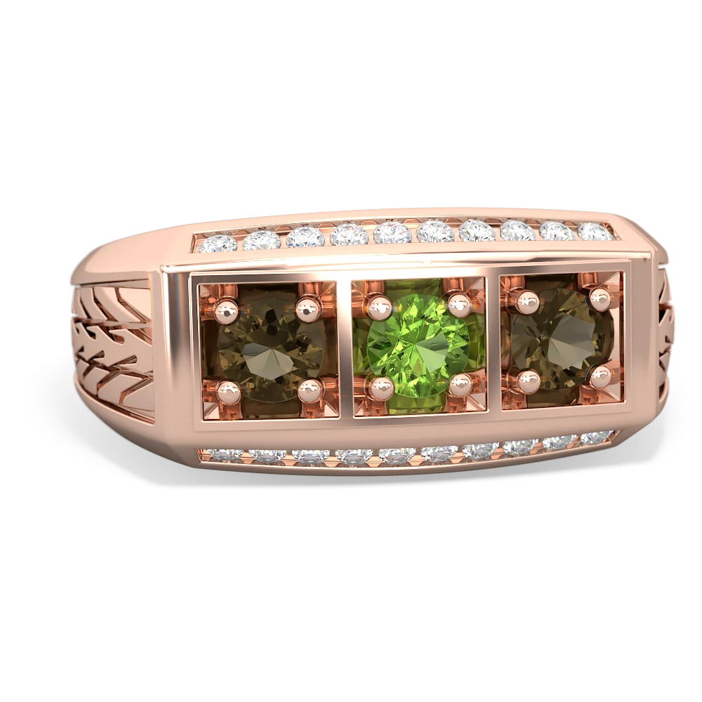 Peridot Three Stone Tire Tread Men's 14K Rose Gold ring R0520