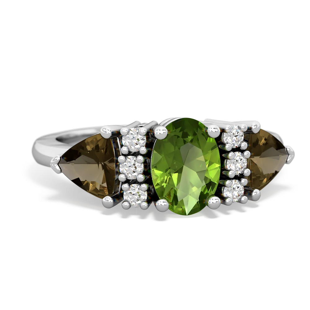 Peridot Antique Style Three Stone 14K White Gold ring R2186