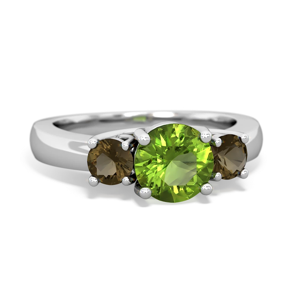 Peridot Three Stone Round Trellis 14K White Gold ring R4018