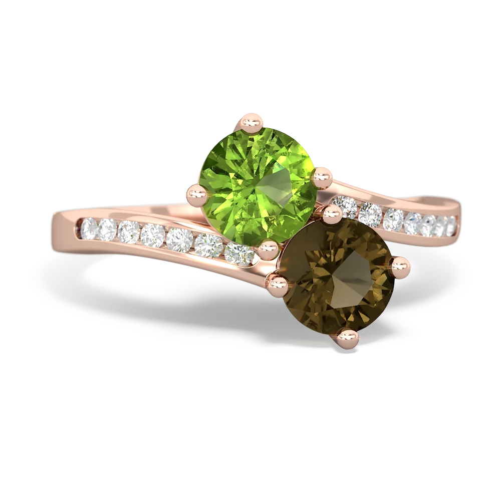 Peridot Channel Set Two Stone 14K Rose Gold ring R5303