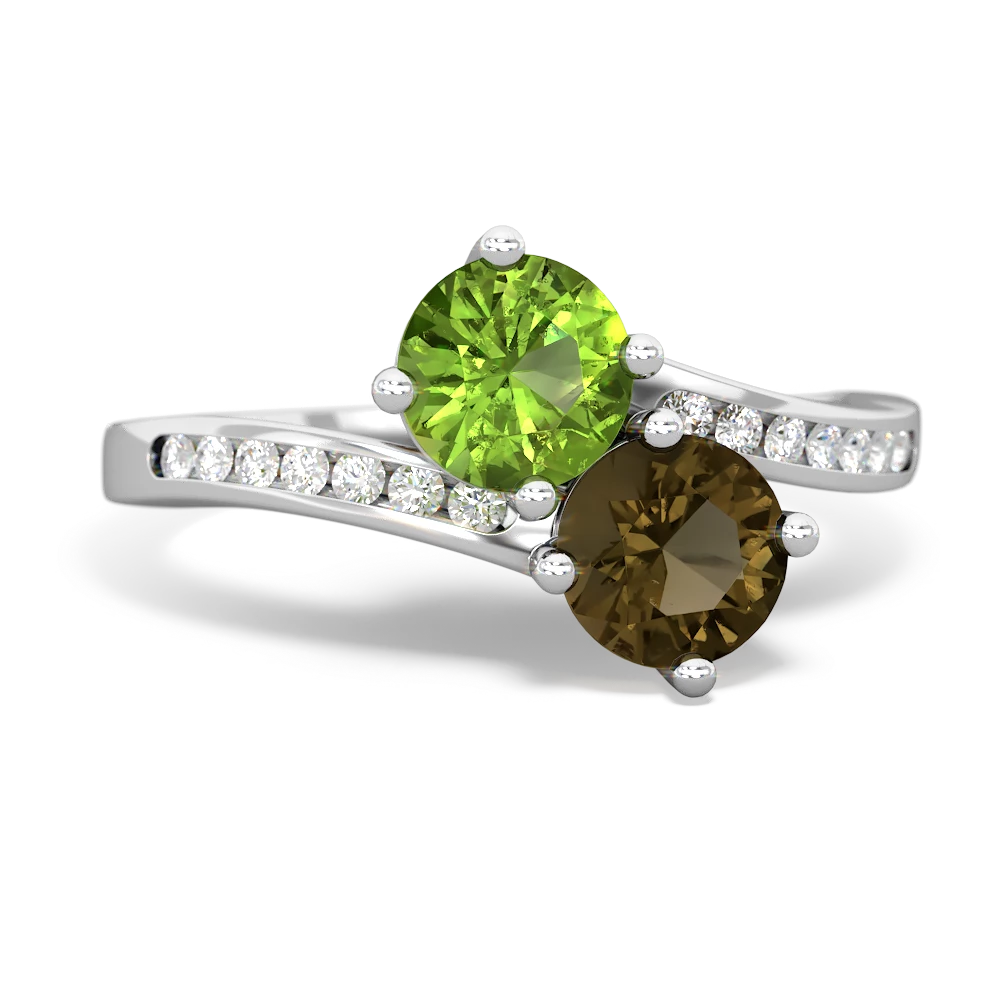 Peridot Channel Set Two Stone 14K White Gold ring R5303