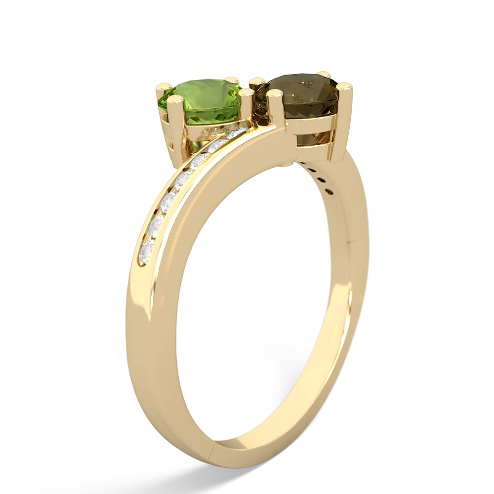 Peridot Channel Set Two Stone 14K Yellow Gold ring R5303