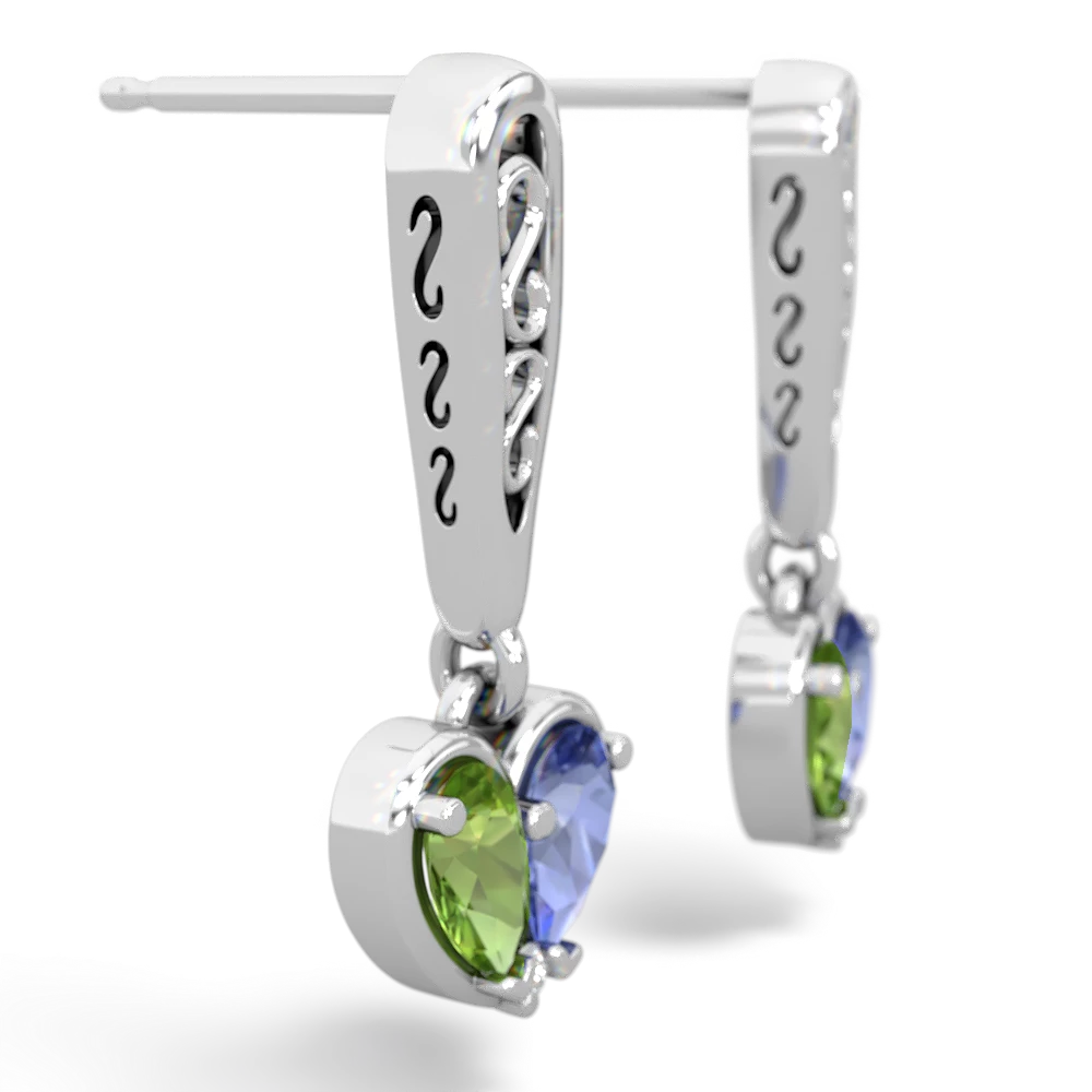 Peridot Filligree Heart 14K White Gold earrings E5070