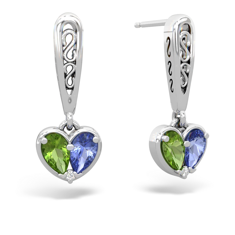 Peridot Filligree Heart 14K White Gold earrings E5070