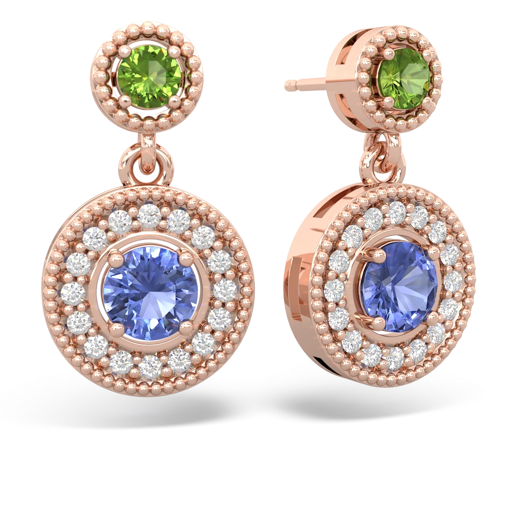 Peridot Halo Dangle 14K Rose Gold earrings E5319