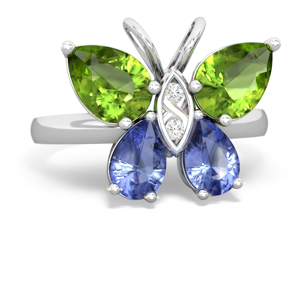 Peridot Butterfly 14K White Gold ring R2215