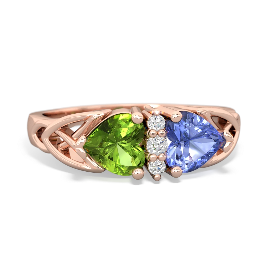 Peridot Celtic Knot Double Heart 14K Rose Gold ring R5040