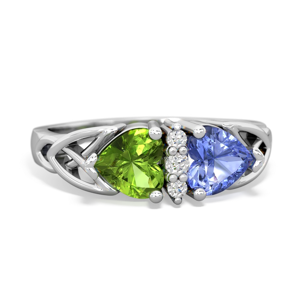 Peridot Celtic Knot Double Heart 14K White Gold ring R5040