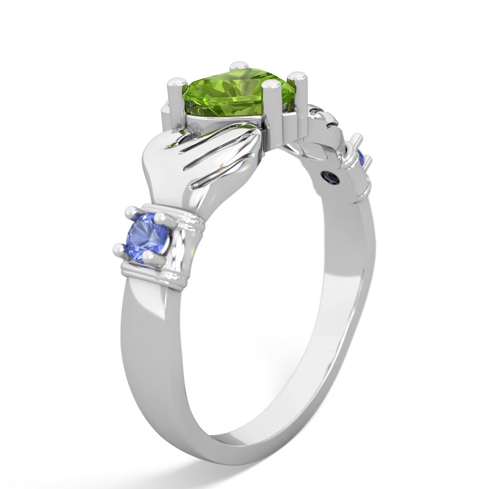 Peridot Claddagh Keepsake 14K White Gold ring R5245