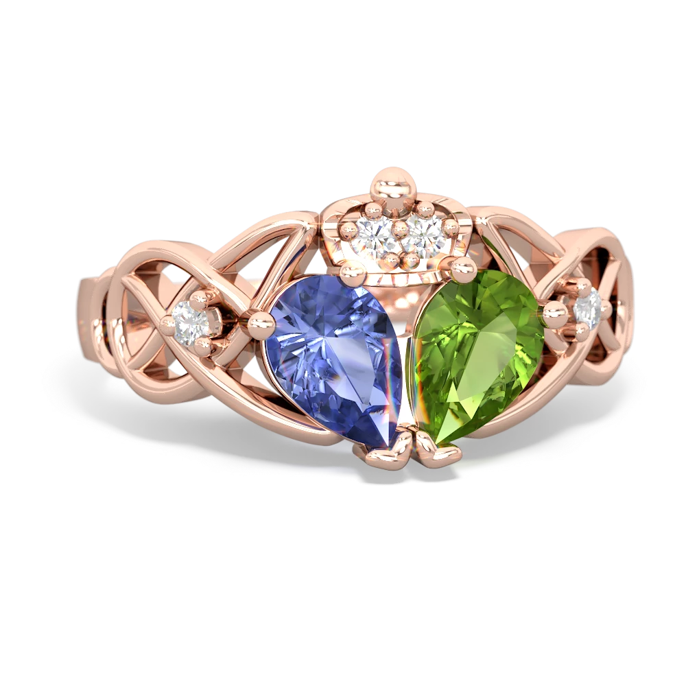 Peridot 'One Heart' Celtic Knot Claddagh 14K Rose Gold ring R5322