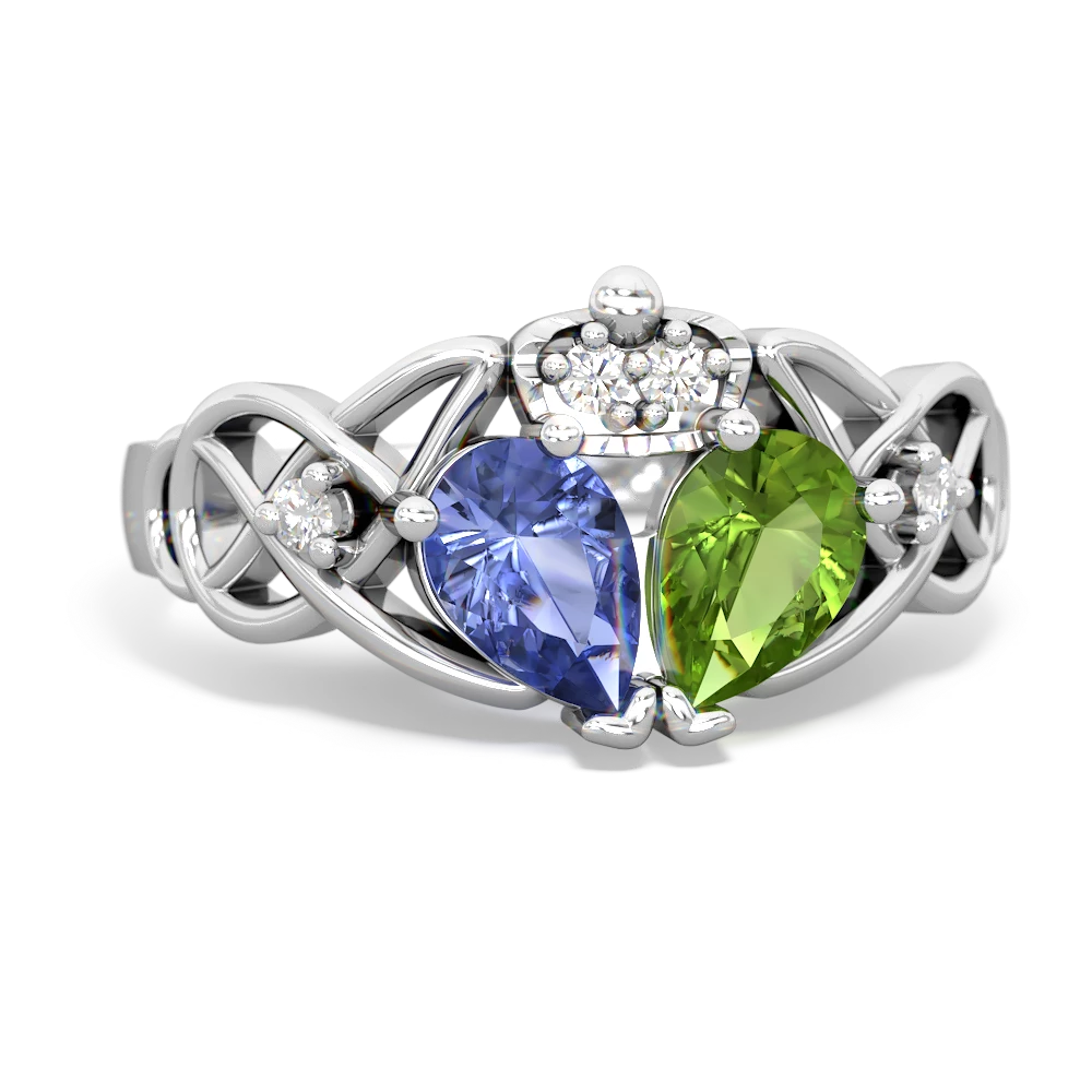 Peridot 'One Heart' Celtic Knot Claddagh 14K White Gold ring R5322