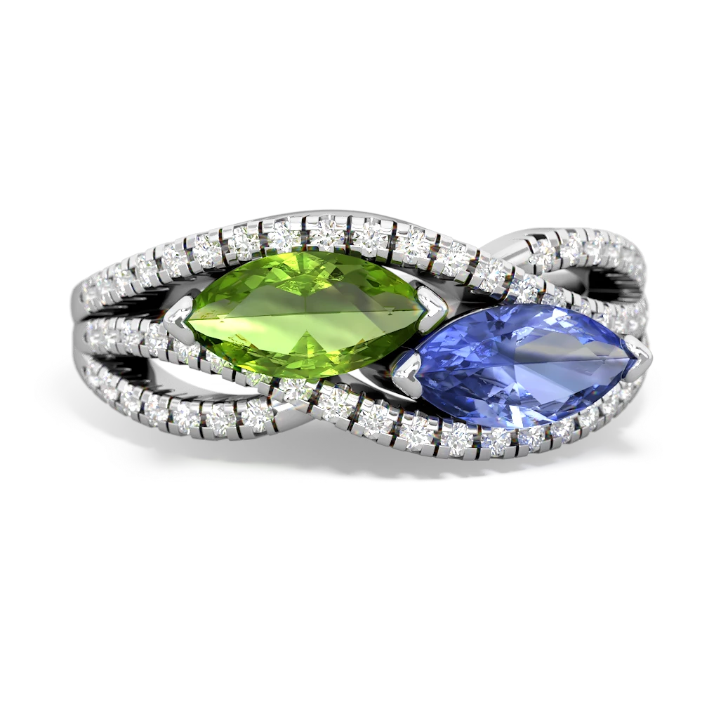 Peridot Diamond Rivers 14K White Gold ring R3070