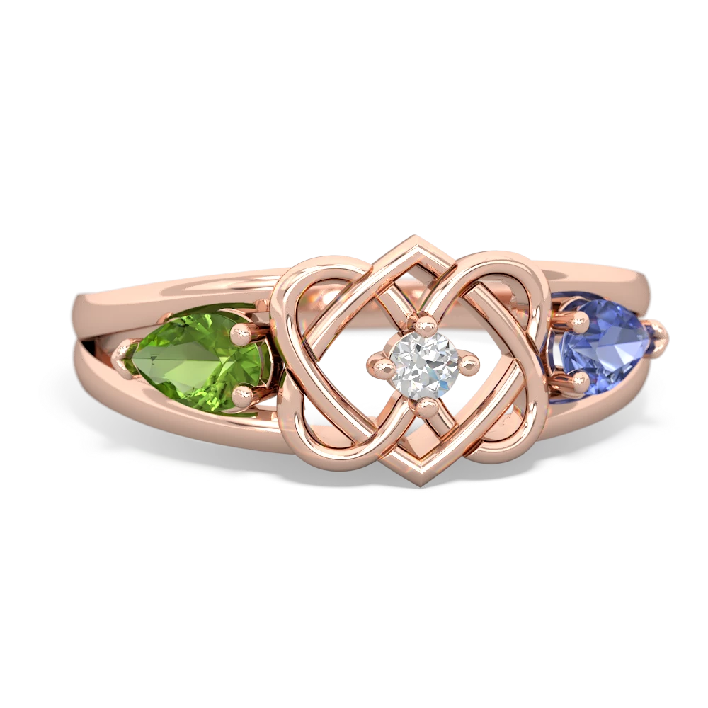 Peridot Hearts Intertwined 14K Rose Gold ring R5880