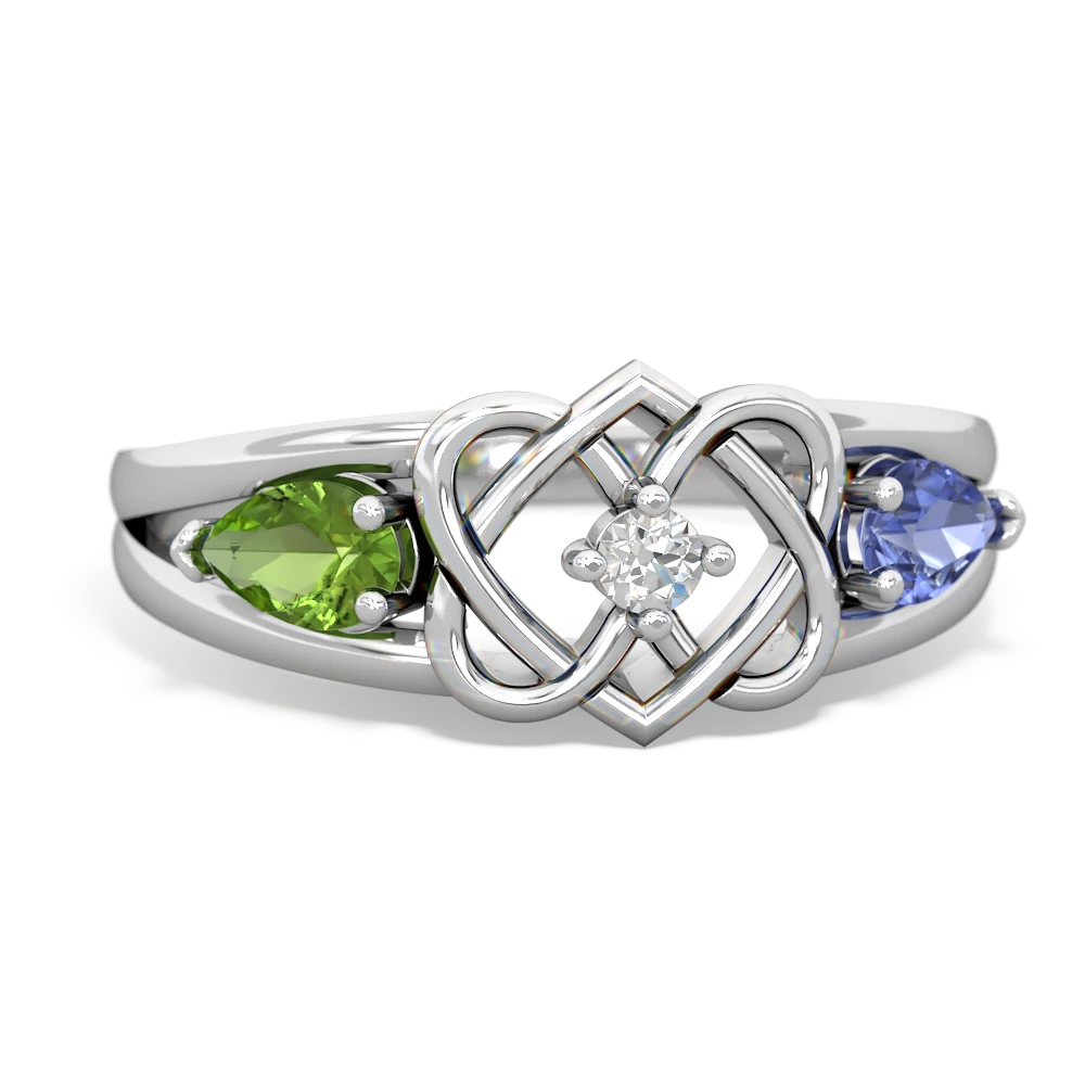 Peridot Hearts Intertwined 14K White Gold ring R5880