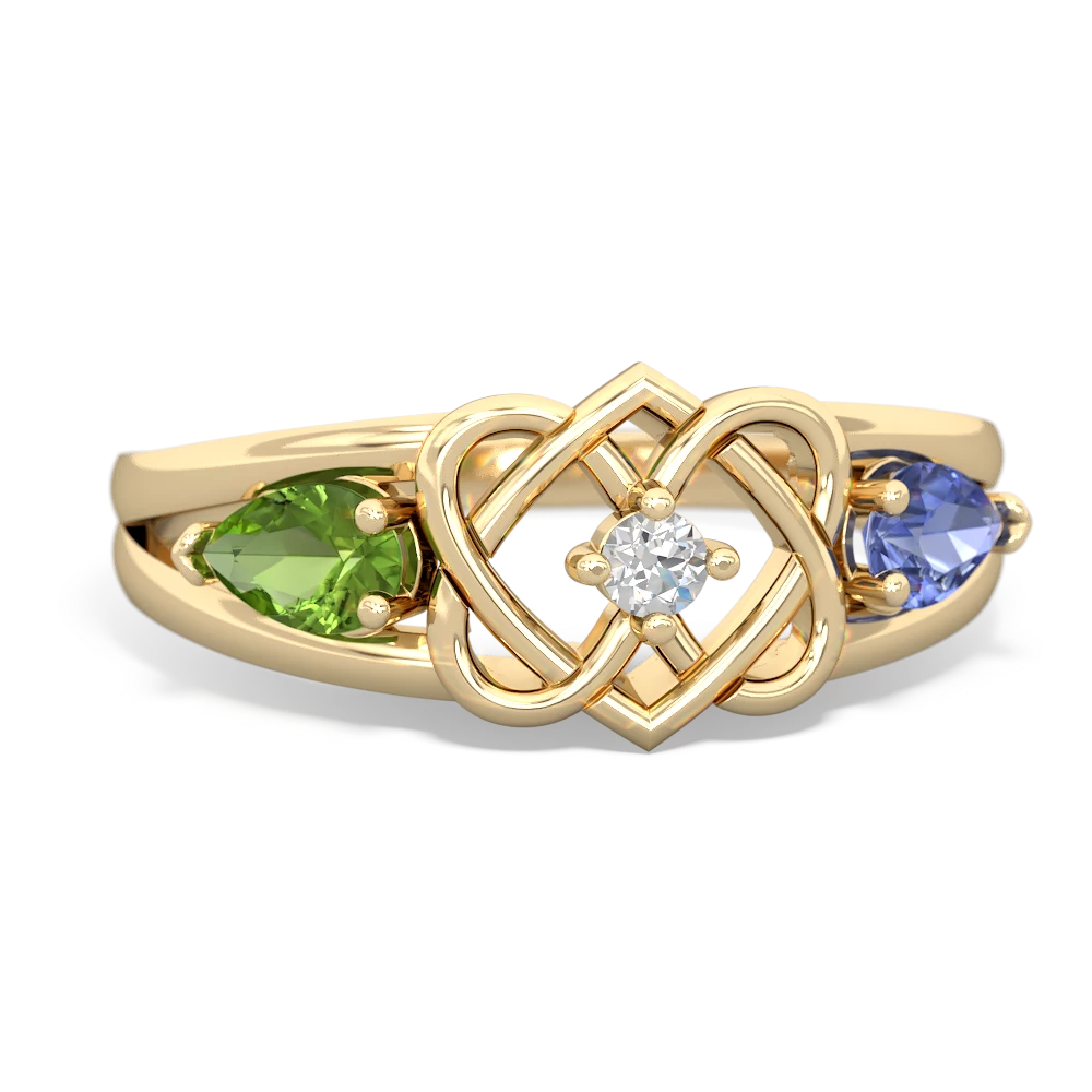 Peridot Hearts Intertwined 14K Yellow Gold ring R5880