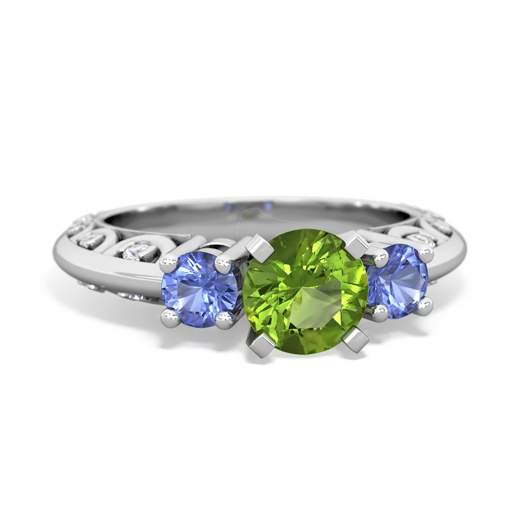 Peridot Art Deco Eternal Embrace Engagement 14K White Gold ring C2003