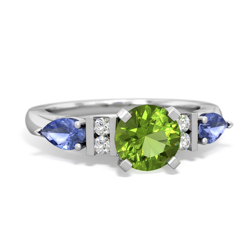 Peridot 6Mm Round Eternal Embrace Engagement 14K White Gold ring R2005