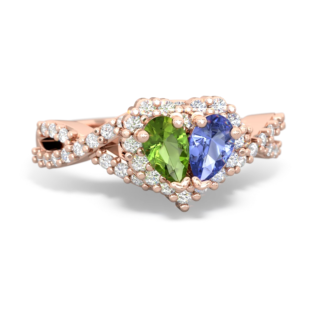 Peridot Diamond Twist 'One Heart' 14K Rose Gold ring R2640HRT