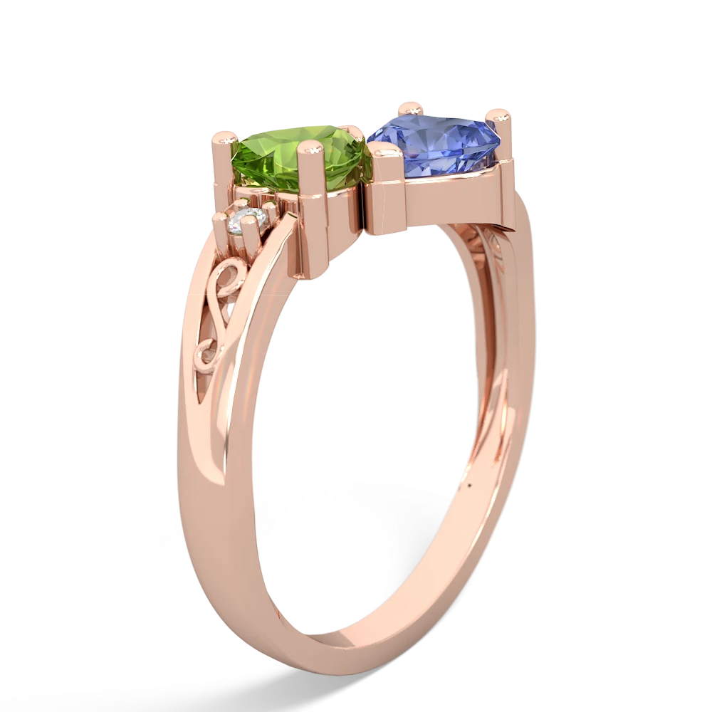 Peridot Snuggling Hearts 14K Rose Gold ring R2178