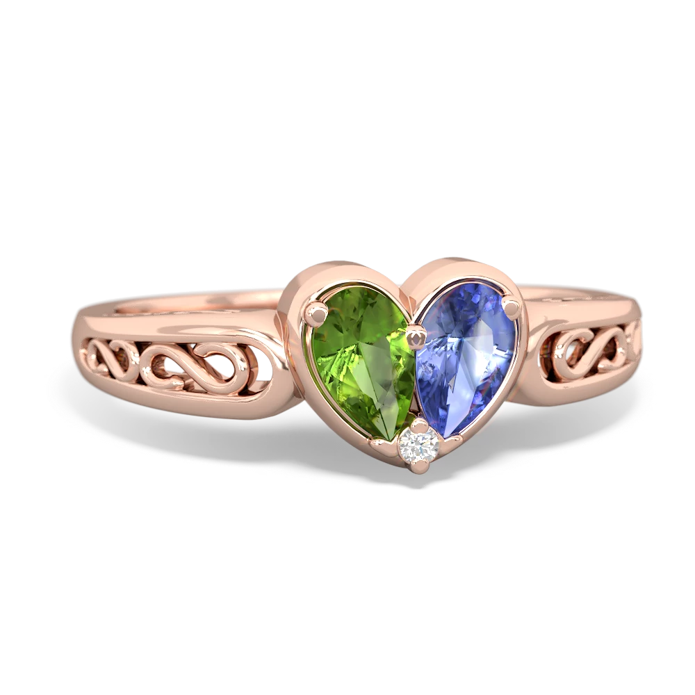 Peridot Filligree 'One Heart' 14K Rose Gold ring R5070