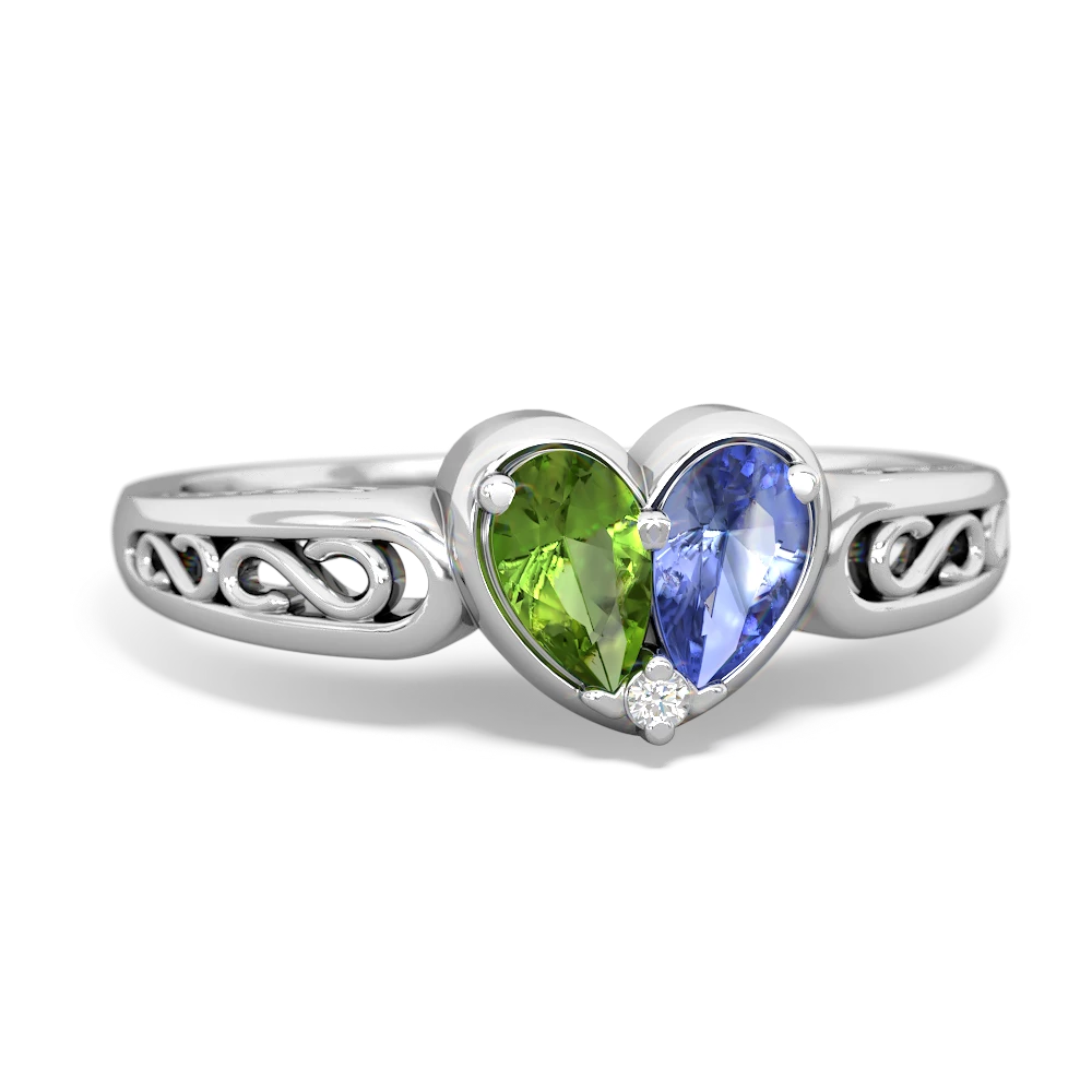 Peridot Filligree 'One Heart' 14K White Gold ring R5070