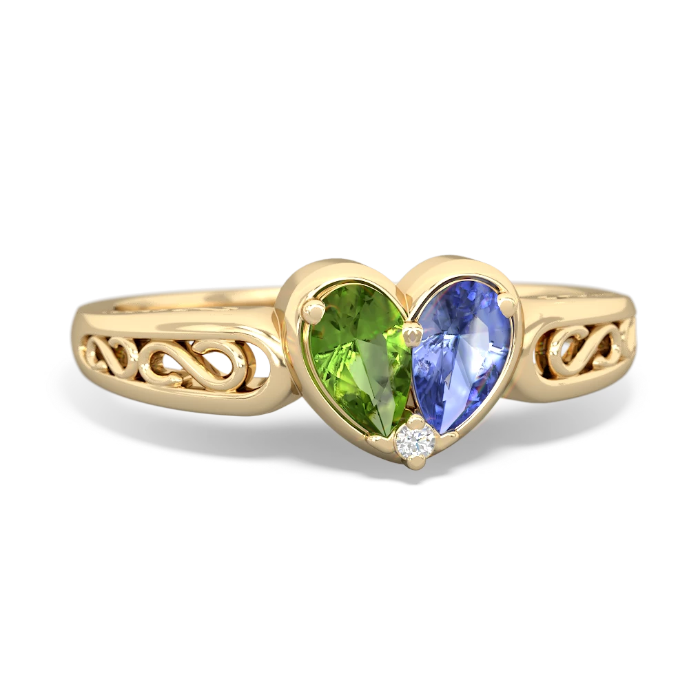 Peridot Filligree 'One Heart' 14K Yellow Gold ring R5070