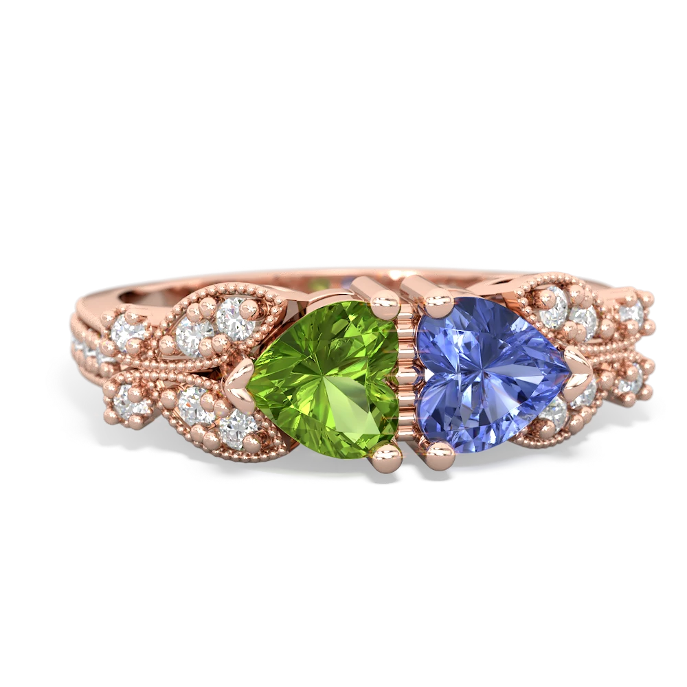 Peridot Diamond Butterflies 14K Rose Gold ring R5601