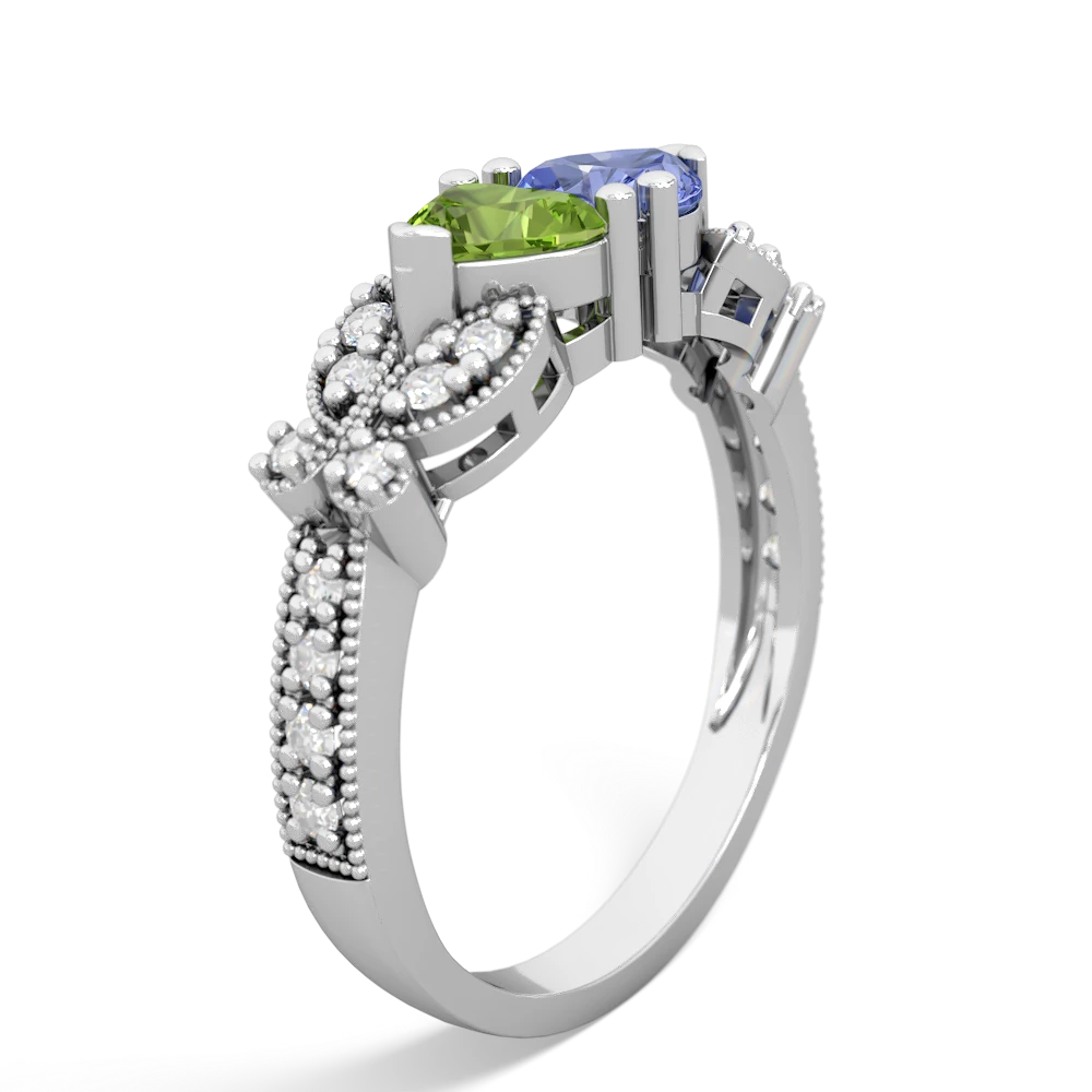 Peridot Diamond Butterflies 14K White Gold ring R5601