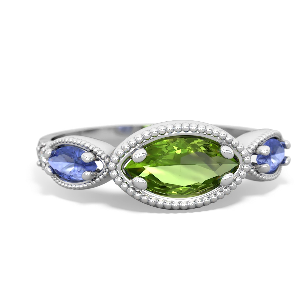 Peridot Milgrain Marquise 14K White Gold ring R5700