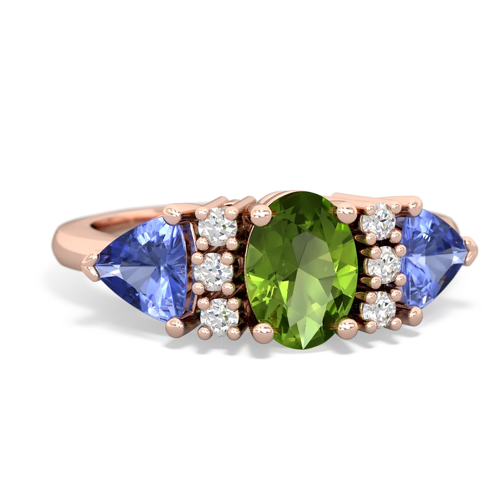 Peridot Antique Style Three Stone 14K Rose Gold ring R2186