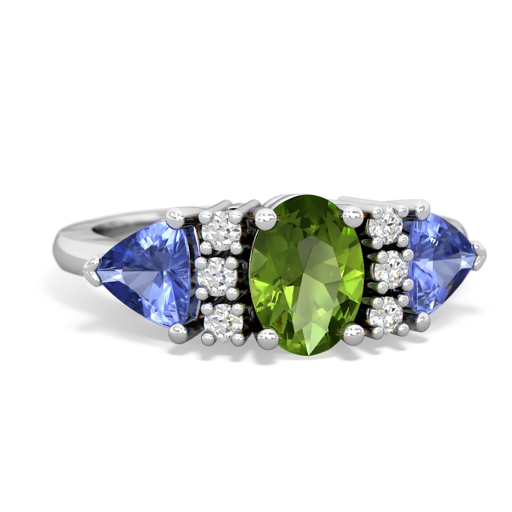 Peridot Antique Style Three Stone 14K White Gold ring R2186