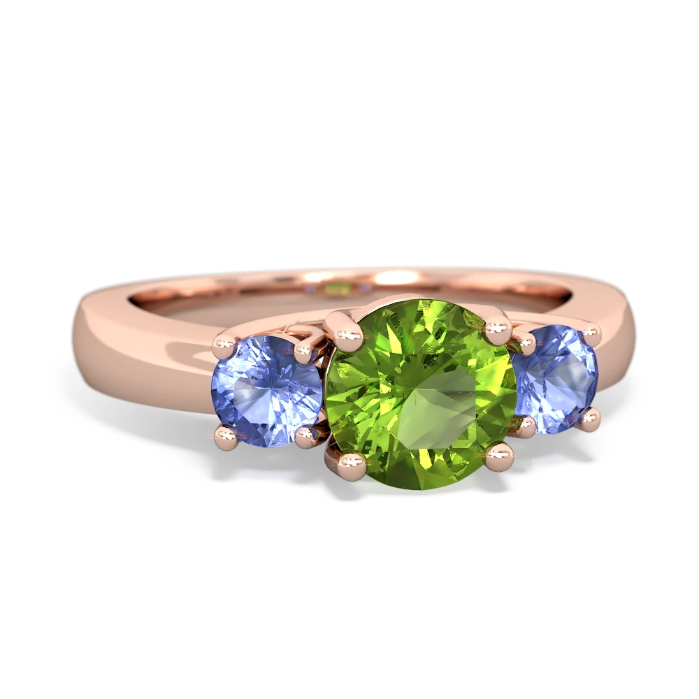 Peridot Three Stone Round Trellis 14K Rose Gold ring R4018