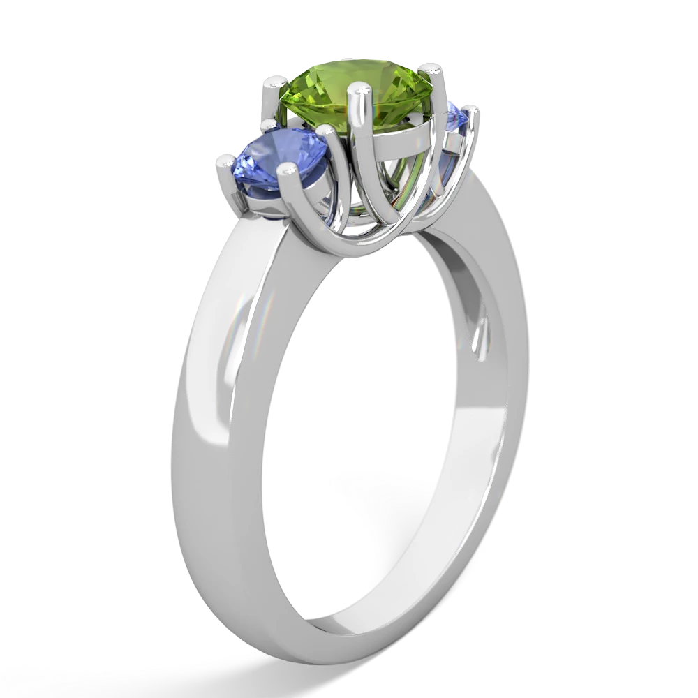 Peridot Three Stone Round Trellis 14K White Gold ring R4018