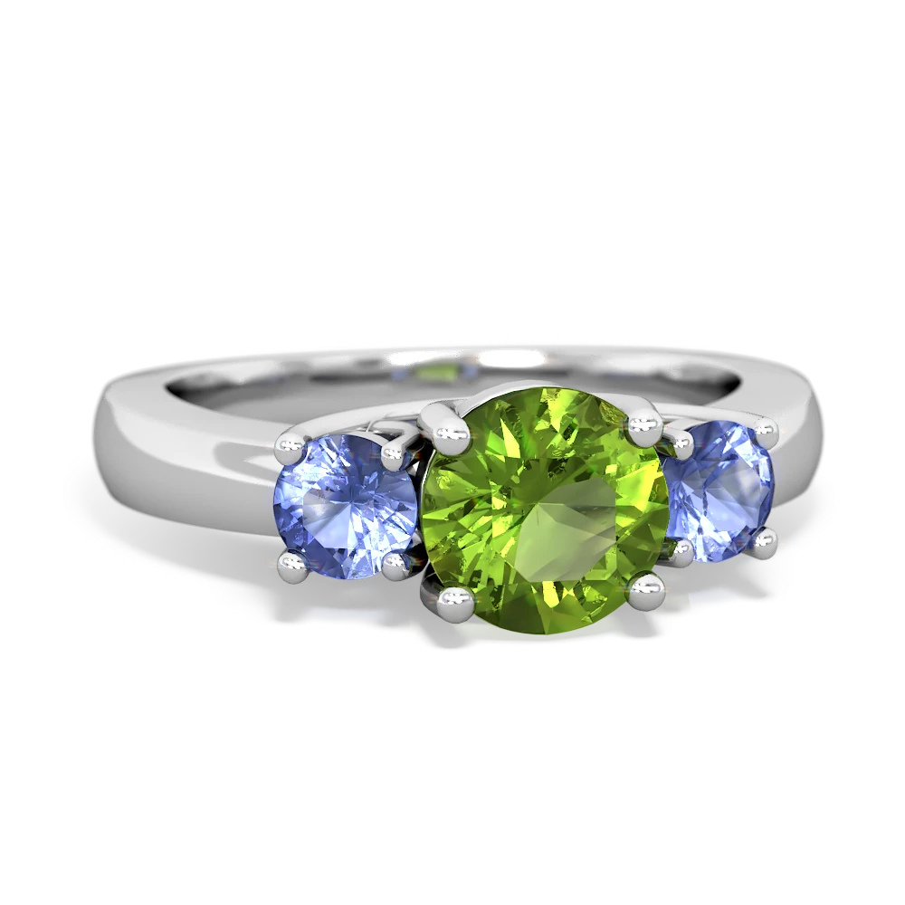 Peridot Three Stone Round Trellis 14K White Gold ring R4018